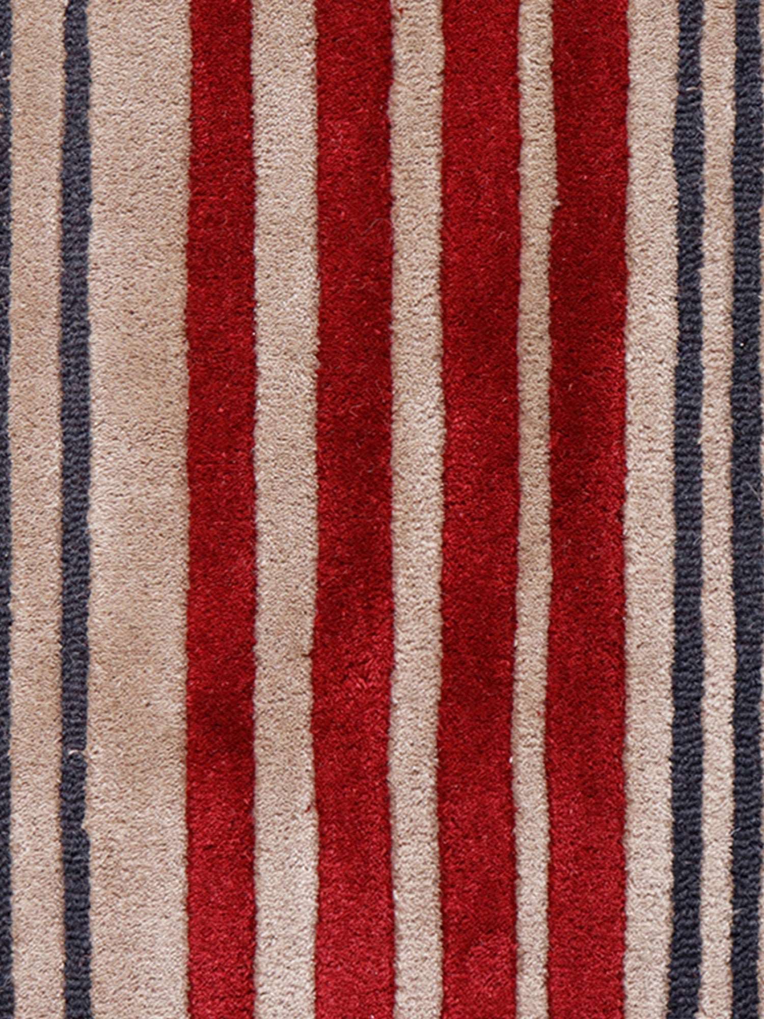 Carpet Hand Tufted 100% Woollen Mushroom, Wine And Grey Stripes - 4ft X 6ft