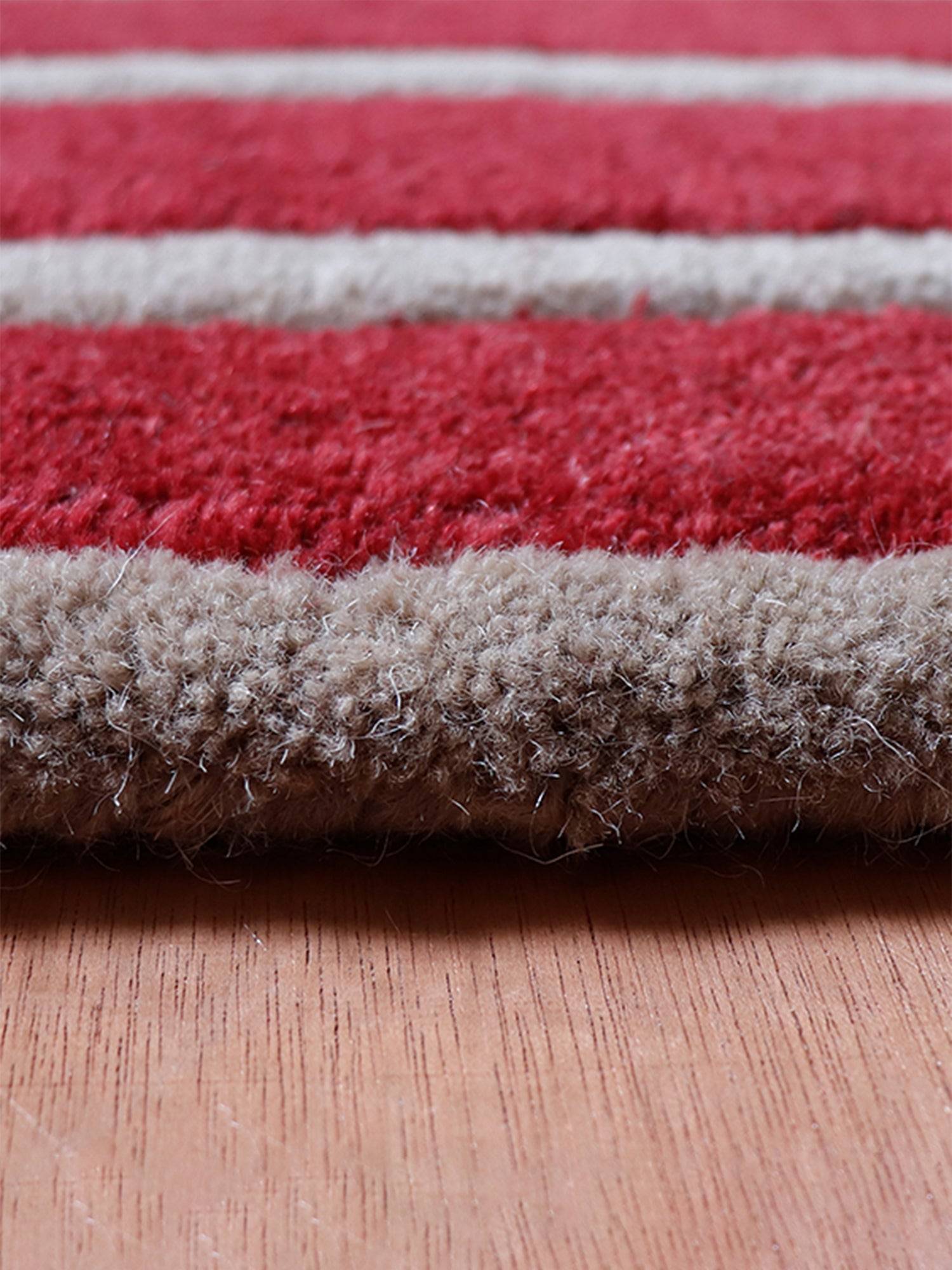 Carpet Hand Tufted 100% Woollen Mushroom, Wine And Grey Stripes - 4ft X 6ft