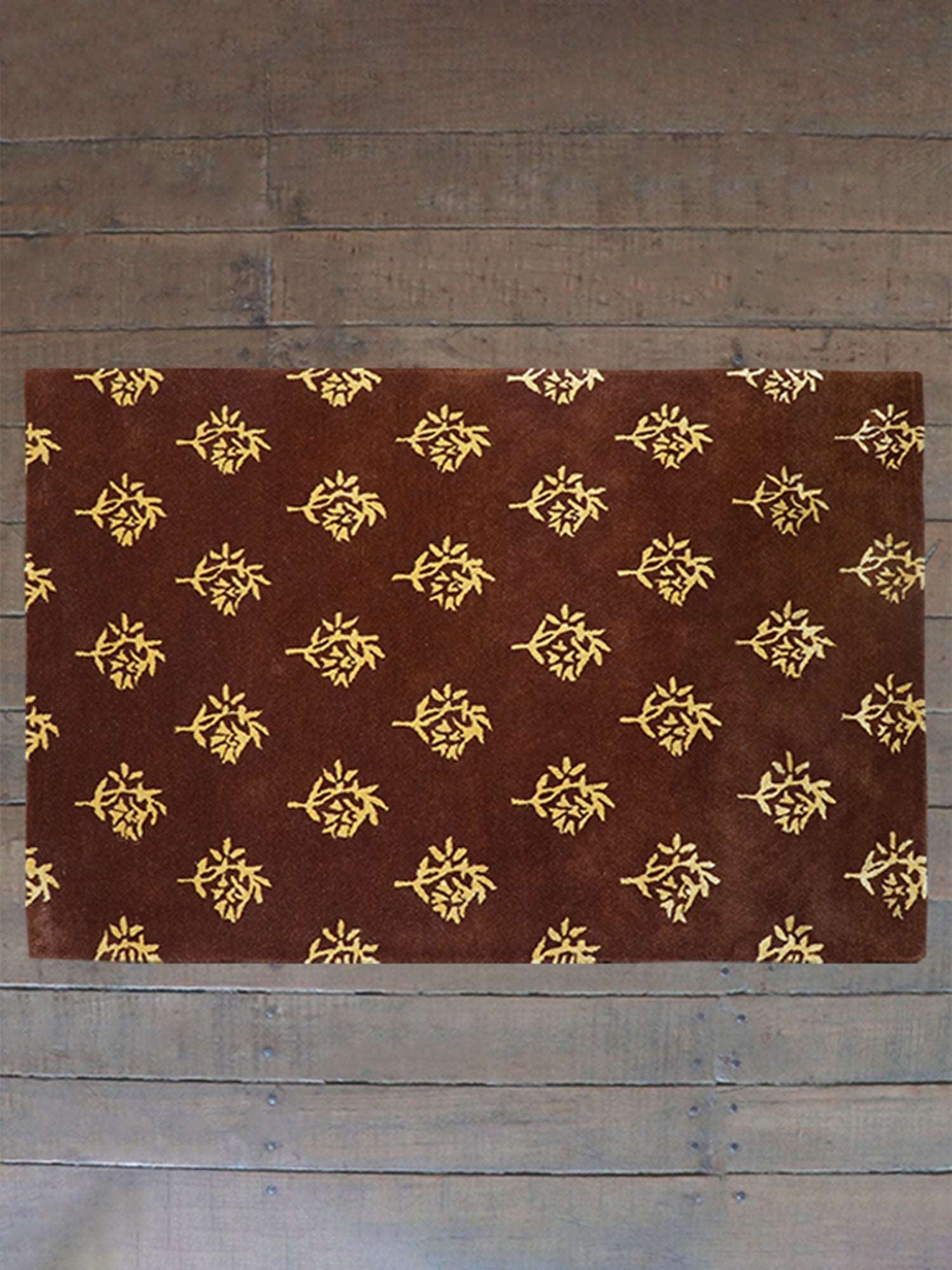 Carpet Hand Tufted 100% Woollen Mustard Block Motif - 4ft X 6ft