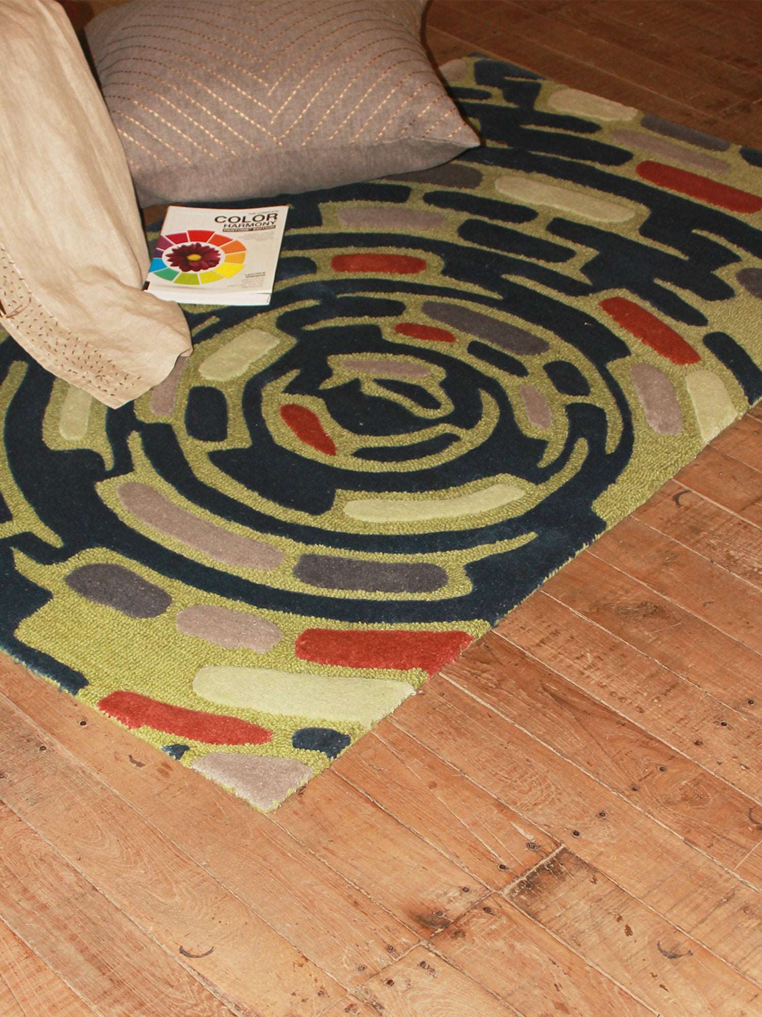 Carpet Hand Tufted 100% Woollen Greens/Rust/Teal - 3ft X 5ft