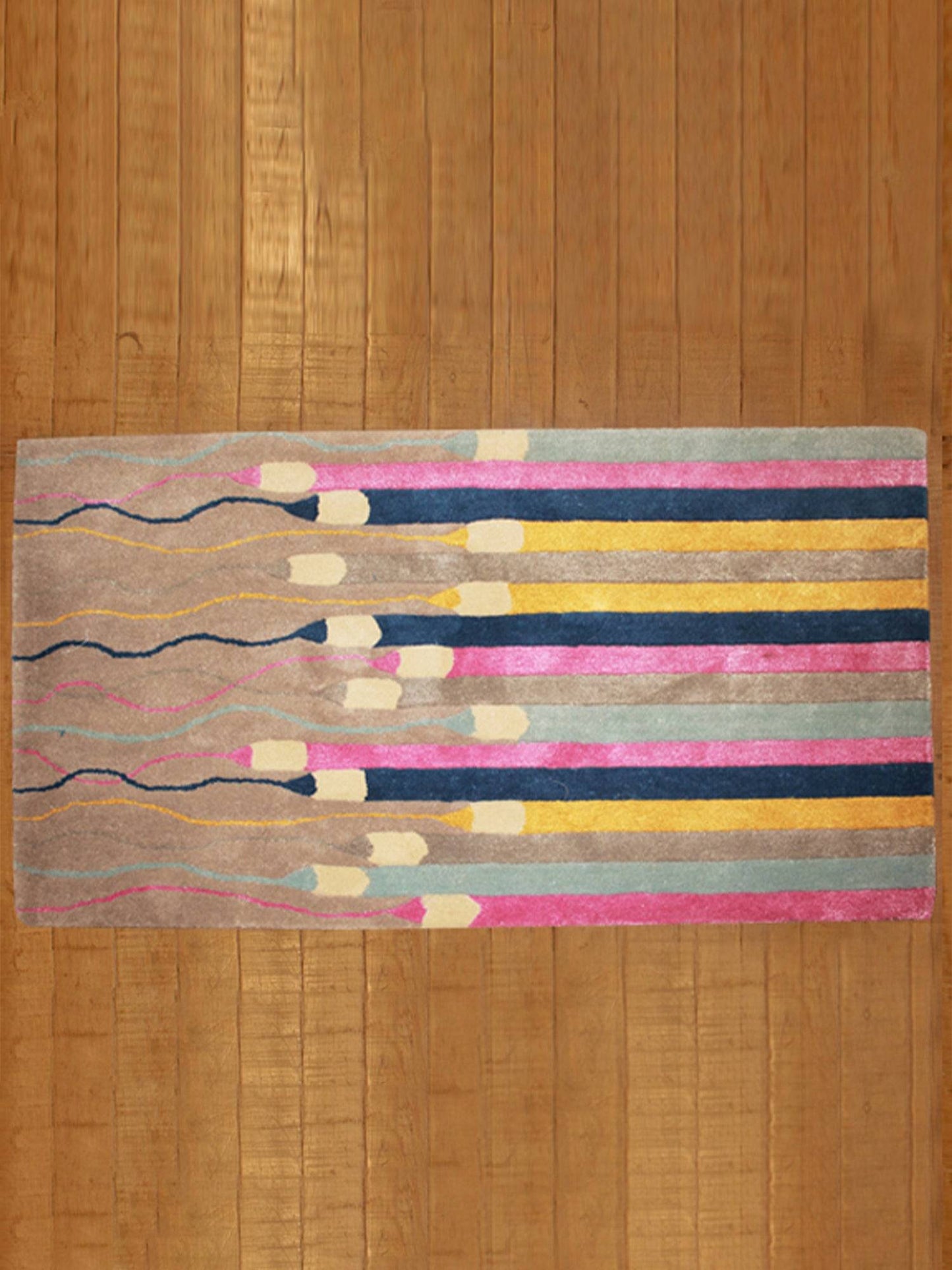 Carpet Hand Tufted 100% Woollen Grey Pink Kids/Pencil - 3ft X 5ft