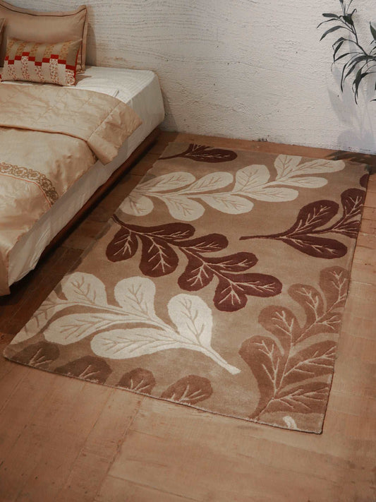 Carpet Hand Tufted 100% Woollen Floral Brown Grey - 4 X 6 Feet