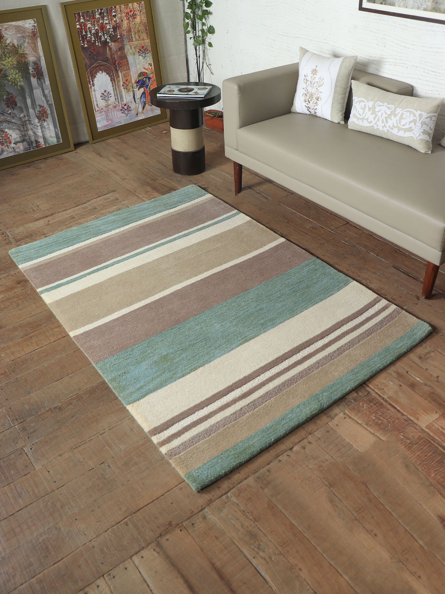 Hand Tufted 100% Wool | Abstract Stripes Non Slip Vintage Rug Premium Exclusive Carpet for Living Room, Bedroom, Office - (Green Brown, 4x6 Ft)