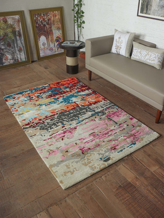 Hand Tufted 100% Wool | Abstract Kilim Non Slip Vintage Rug Premium Exclusive Carpet for Living Room, Bedroom, Office - (Multicolor, 4x6 Ft)
