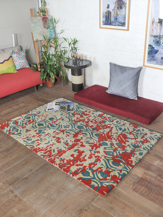 Carpet Hand Tufted 100% Woolen Abstract Ogee  Multi - 4 X 6 Feet