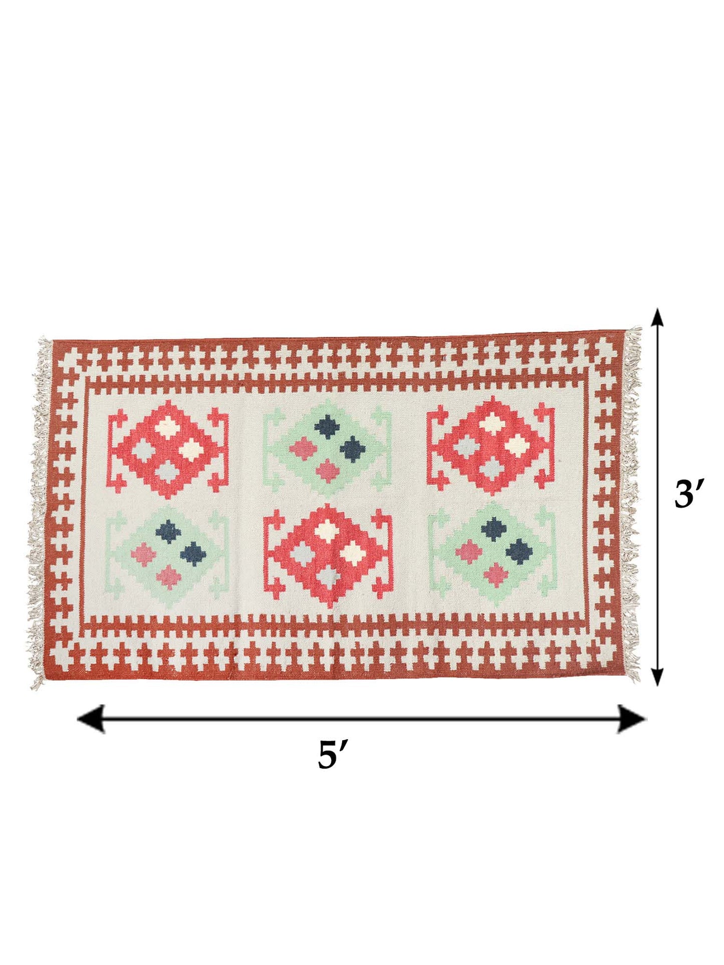 Dhurrie Handwoven Wollen for Floor, Living Room & Bedroom | Multicolor - 3x5 feet