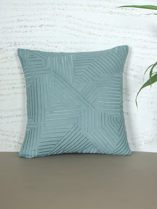 ZEBA World Square Cushion Cover for Sofa, Bed | Zigzag Embriodery - PolyBlend | Teal - 16x16in(40x40cm) (Pack of 1)