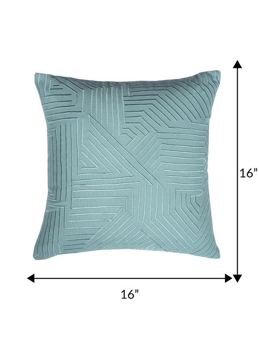ZEBA World Square Cushion Cover for Sofa, Bed | Zigzag Embriodery - PolyBlend | Teal - 16x16in(40x40cm) (Pack of 1)