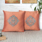 Central Motif in Two Tone Embrodiery  Cushion Cover - Coral