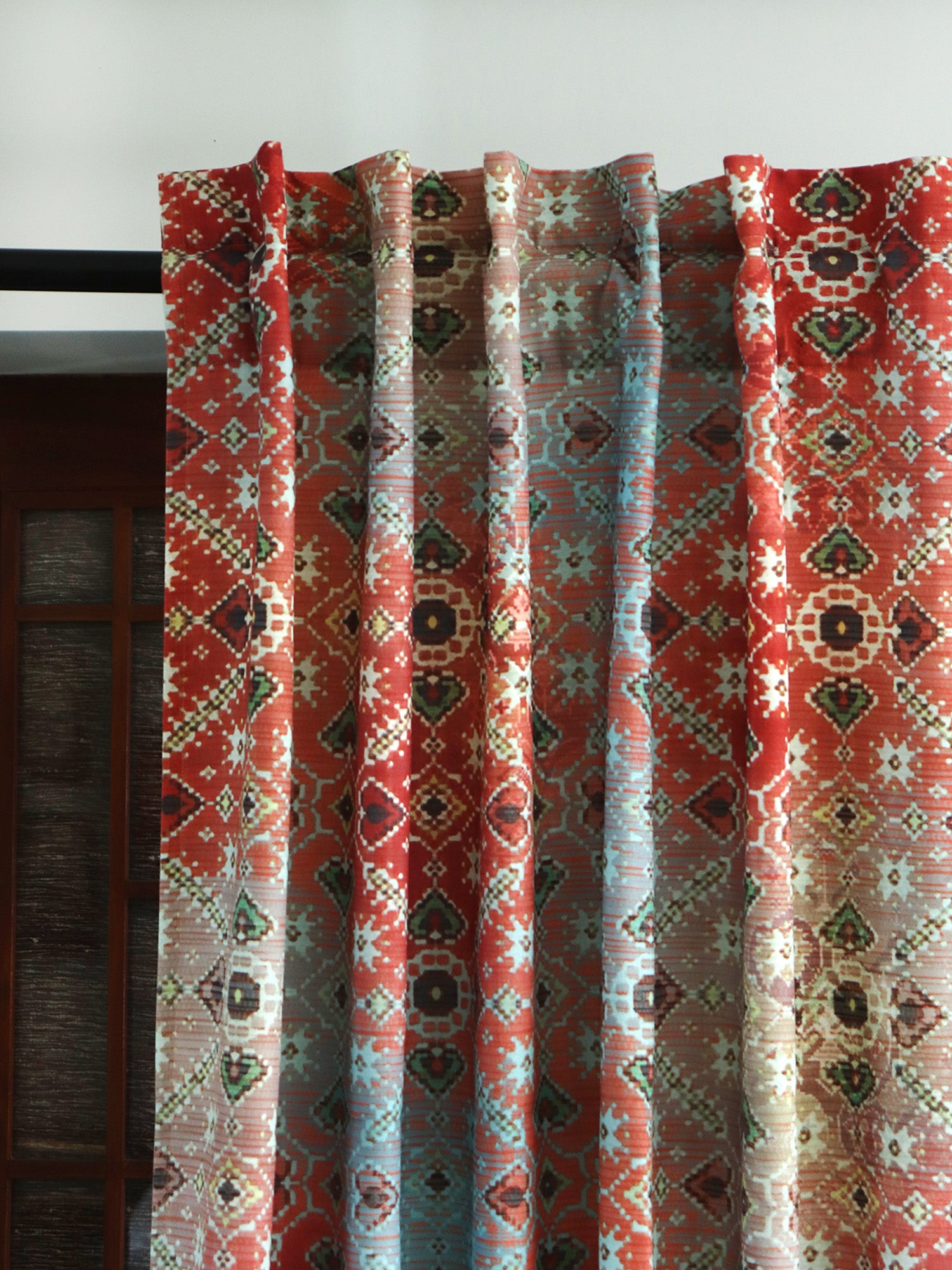 closeup of set of 2 door curtain for bedroom with hidden loop - 7 feet, 50x84 inch