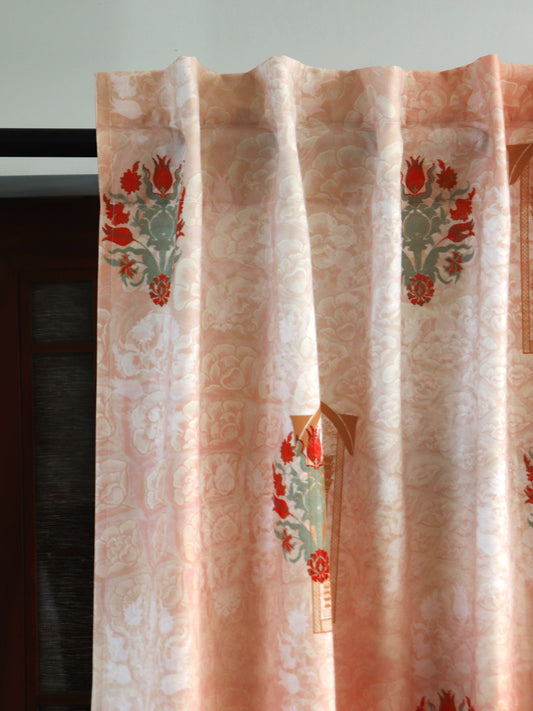 Door Curtain Cotton Blend Mughal Jharokha Print Beige Brown - 50" x 84" (Pack of 2)(Hidden Loop)