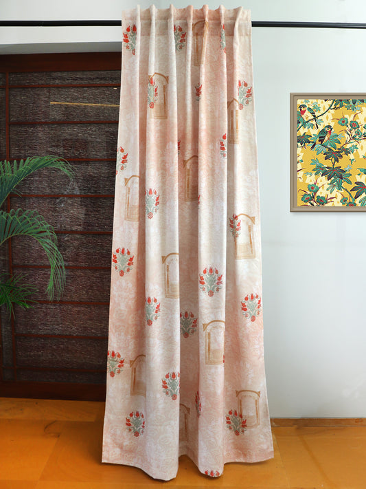 Door Curtain Cotton Blend Mughal Jharokha Printed in Beige Brown Color - 50" x 84"(Hidden Loop)