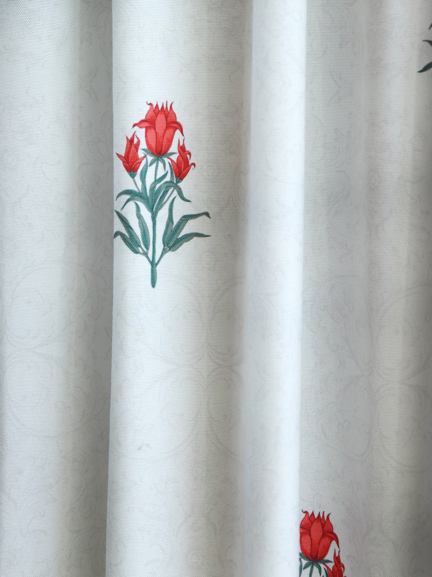 Door Curtain Cotton Blend Floral Digital Printed in White Orange Color - 50" x 84" (Hidden Loop)