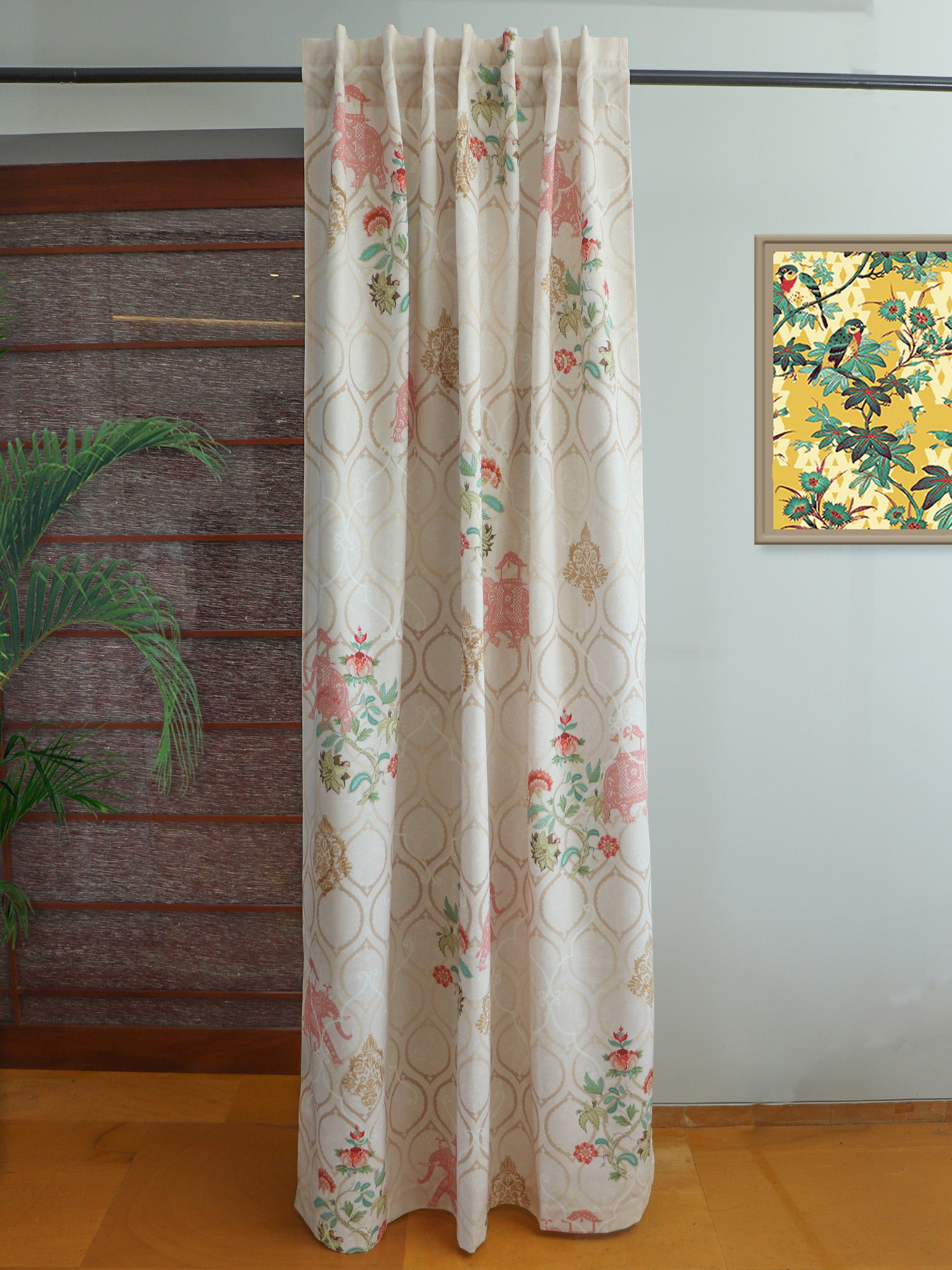 Door Curtain Cotton Blend Mughal Garden Printed in Beige Color - 50" x 84"(Hidden Loop)