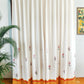 set of 2 blackout door curtains with hidden loop and floral print with mustard border at bottom, 7feet, 50x84 inch