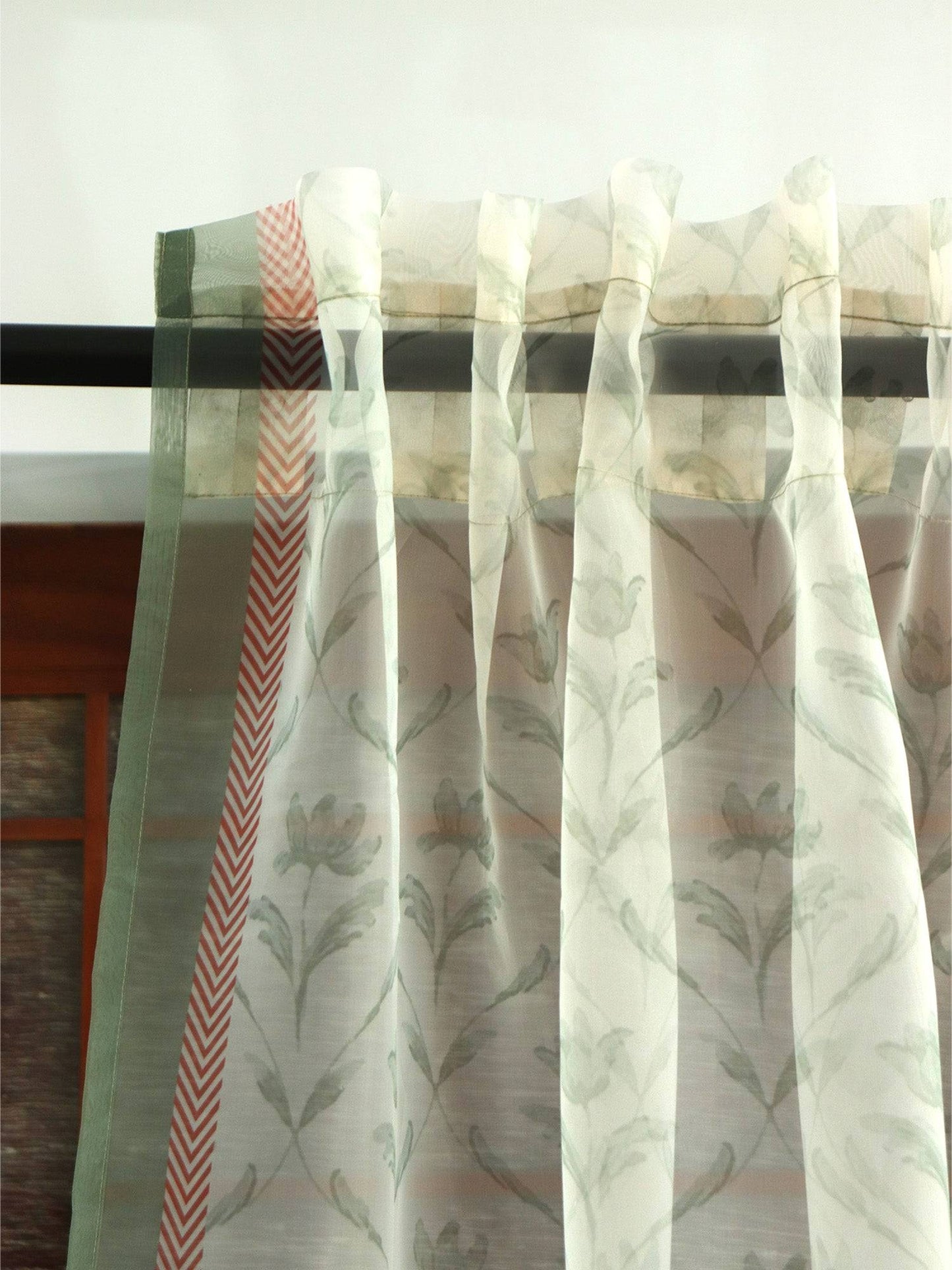 ZEBA World Transparent Organza Sheer Curtain for Door | Bedroom and Living Room | Soft and Light Weight | Floral Printed with Hidden Loop in Multicolor - 50x80 inches (7feet Long) (Pack of 2)