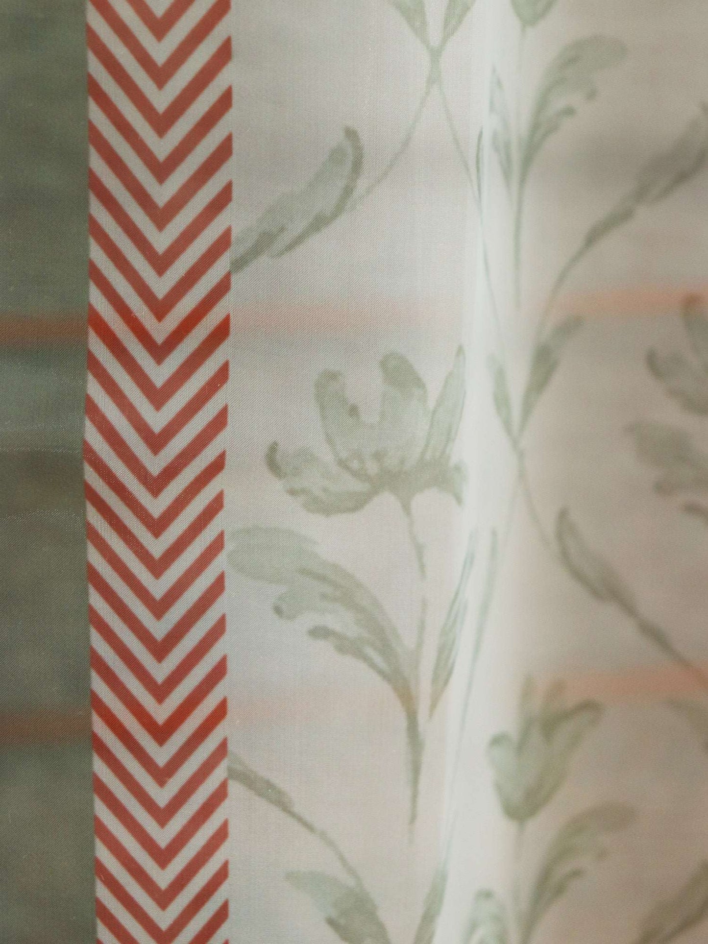 ZEBA World Transparent Organza Sheer Curtain for Door | Bedroom and Living Room | Soft and Light Weight | Floral Printed with Hidden Loop in Multicolor - 50x80 inches (7feet Long) (Pack of 2)