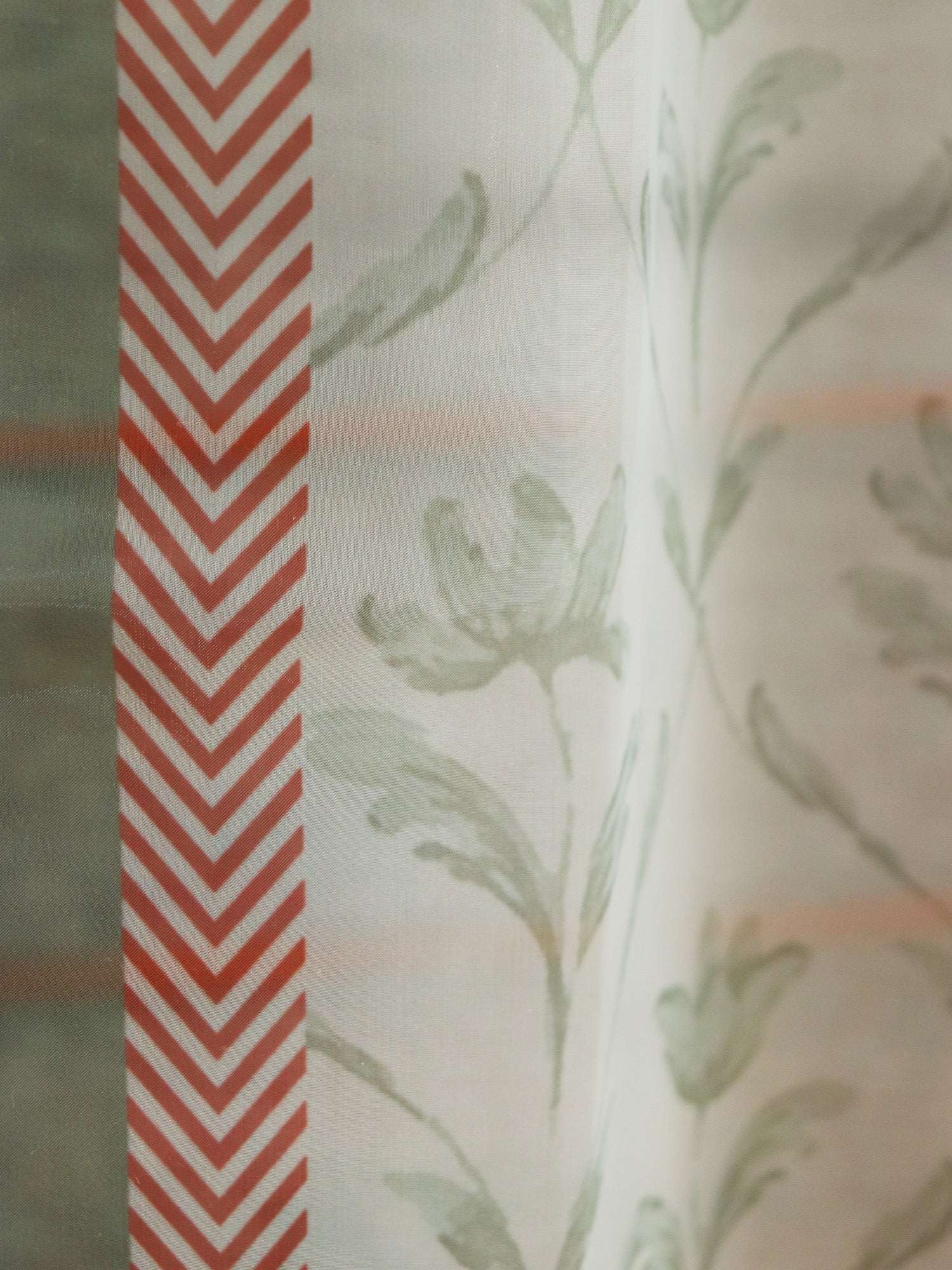 ZEBA World Transparent Organza Sheer Curtain for Door | Bedroom and Living Room | Soft and Light Weight | Floral Printed with Hidden Loop in Multicolor - 50x80 inches (7feet Long) (Pack of 2)