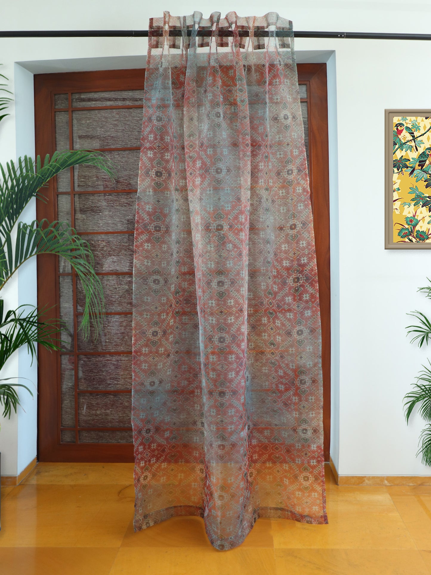 Transparent Organza Sheer Curtain for Door | Bedroom and Living Room | Soft and Light Weight | Abstract Printed with Hidden Loop in Multicolor - 50x80 inches (7feet Long) (Pack of 1)