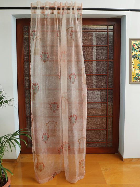 Transparent Organza Sheer Curtain for Door | Bedroom and Living Room | Soft and Light Weight | Mughal Jharokha Printed with Hidden Loop in Multicolor - 50x80 inches (7feet Long) (Pack of 1)