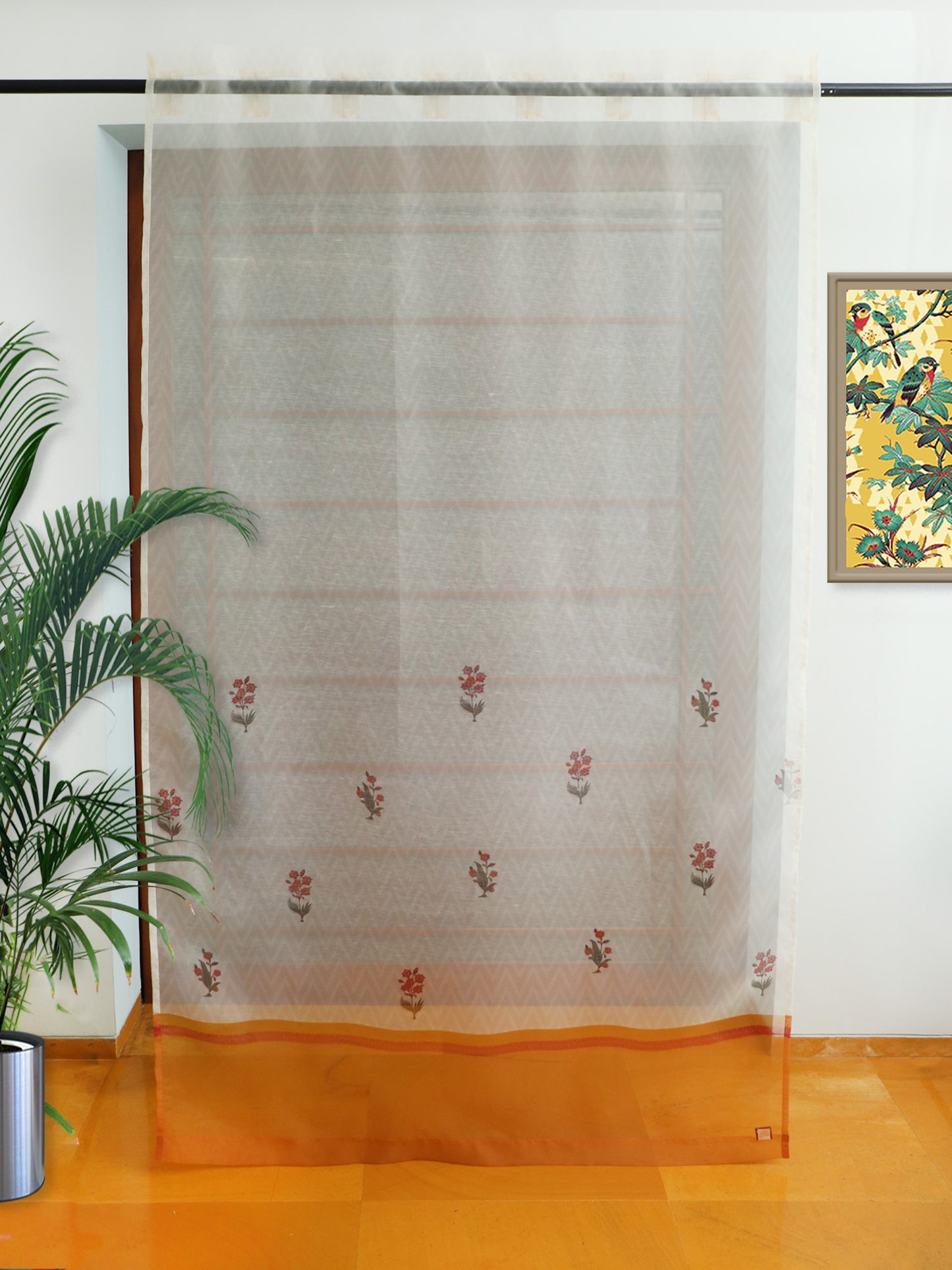 Transparent Organza Sheer Curtain for Door | Bedroom and Living Room | Soft and Light Weight | Floral Printed with Hidden Loop in Multicolor - 50x80 inches (7feet Long) (Pack of 1)