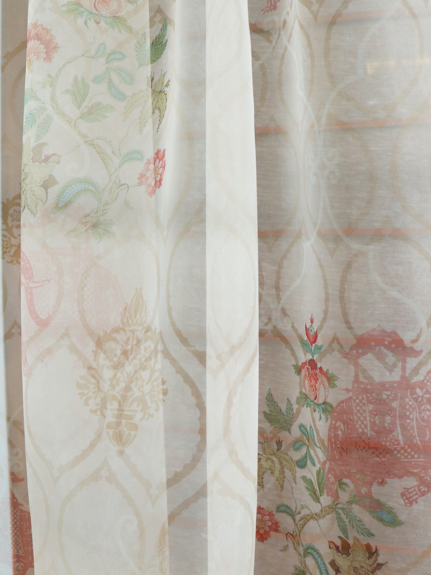 Organza Sheer Curtain Mughal Garden Printed Brown - 50" x 80" (Hidden Loop)