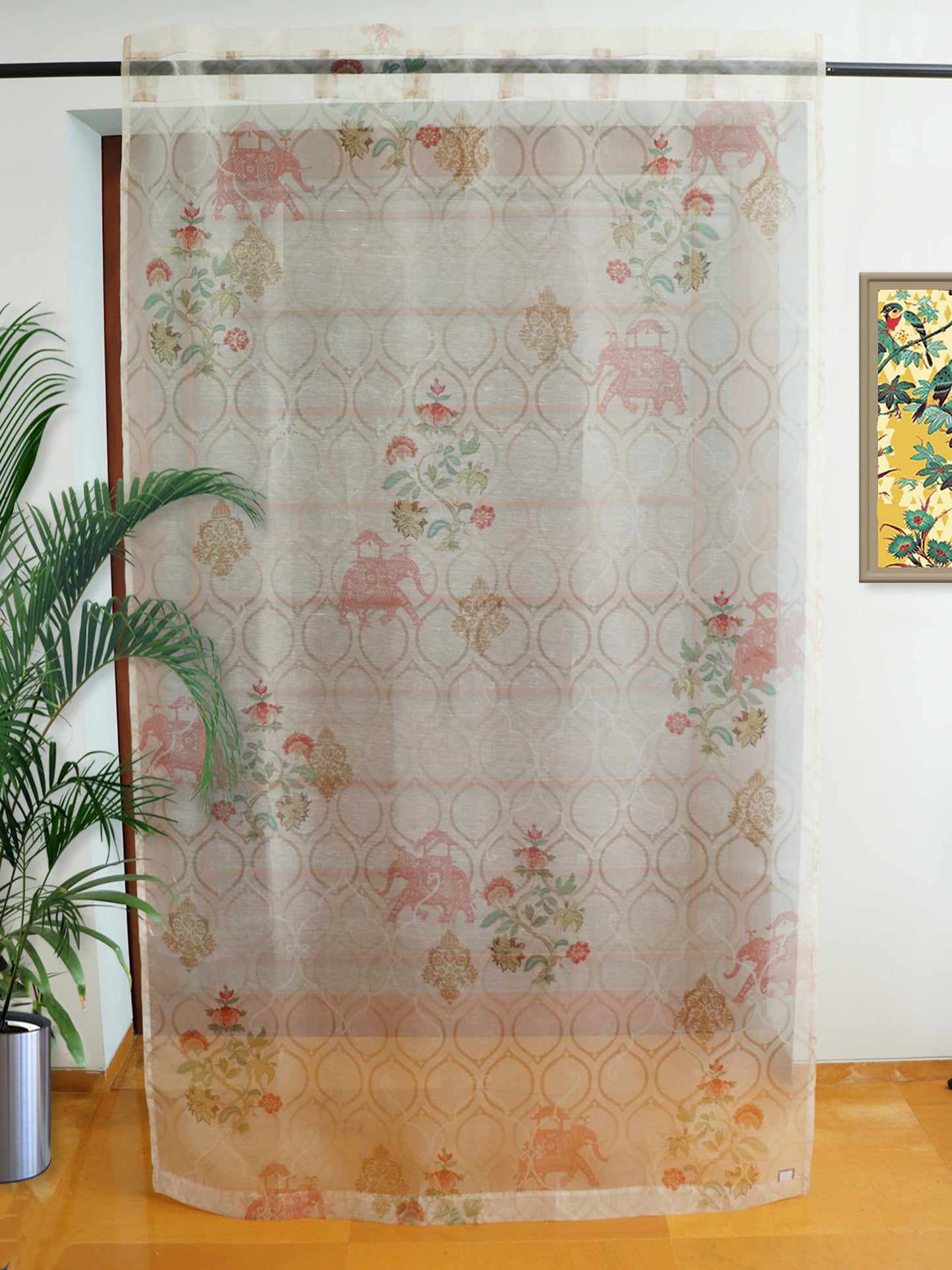 Organza Sheer Curtain Mughal Garden Printed Brown - 50" x 80" (Hidden Loop)