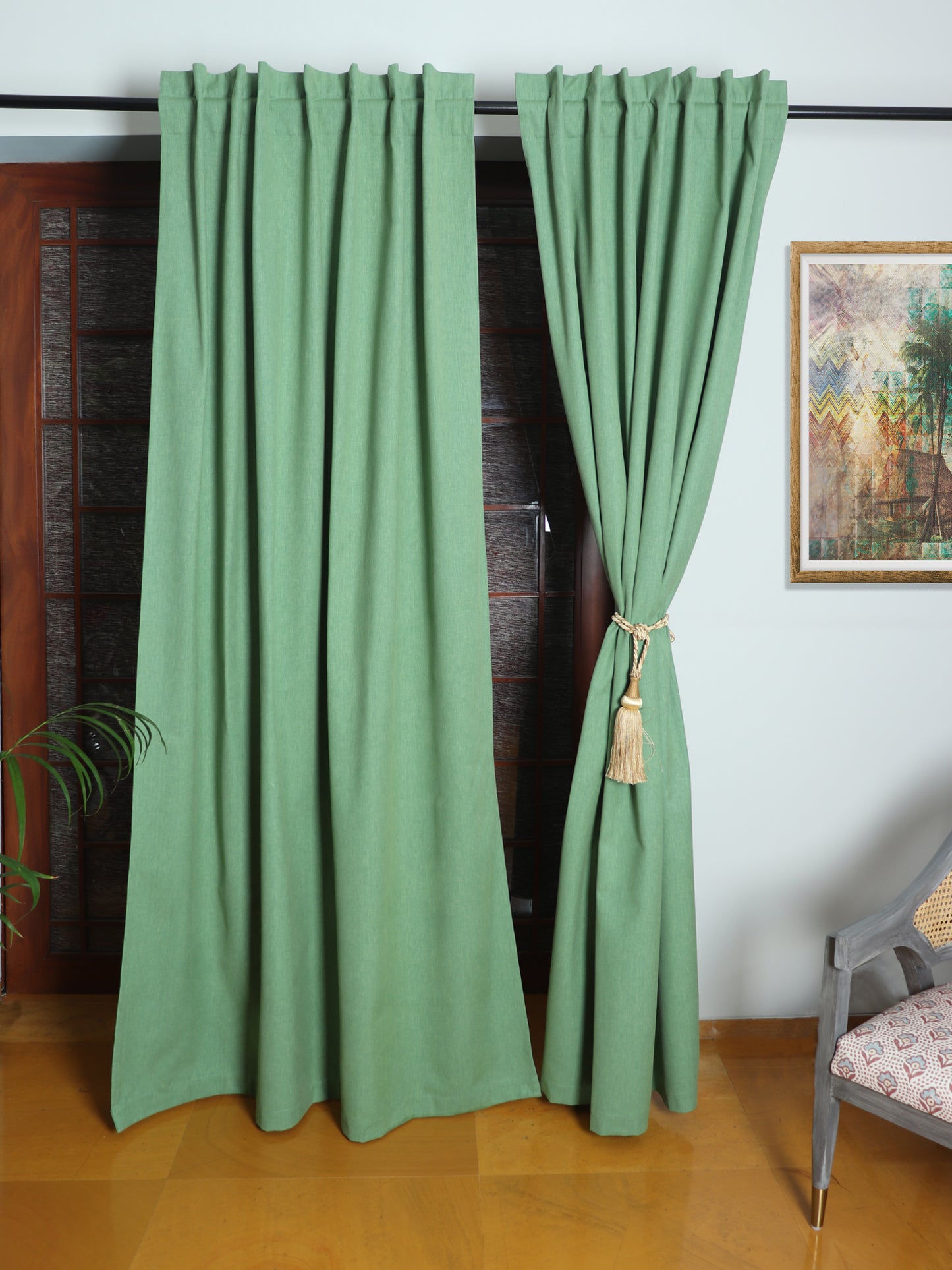 Door Curtain Cotton Solid Green - 52" X 84" (Hidden Loop) (7ft)