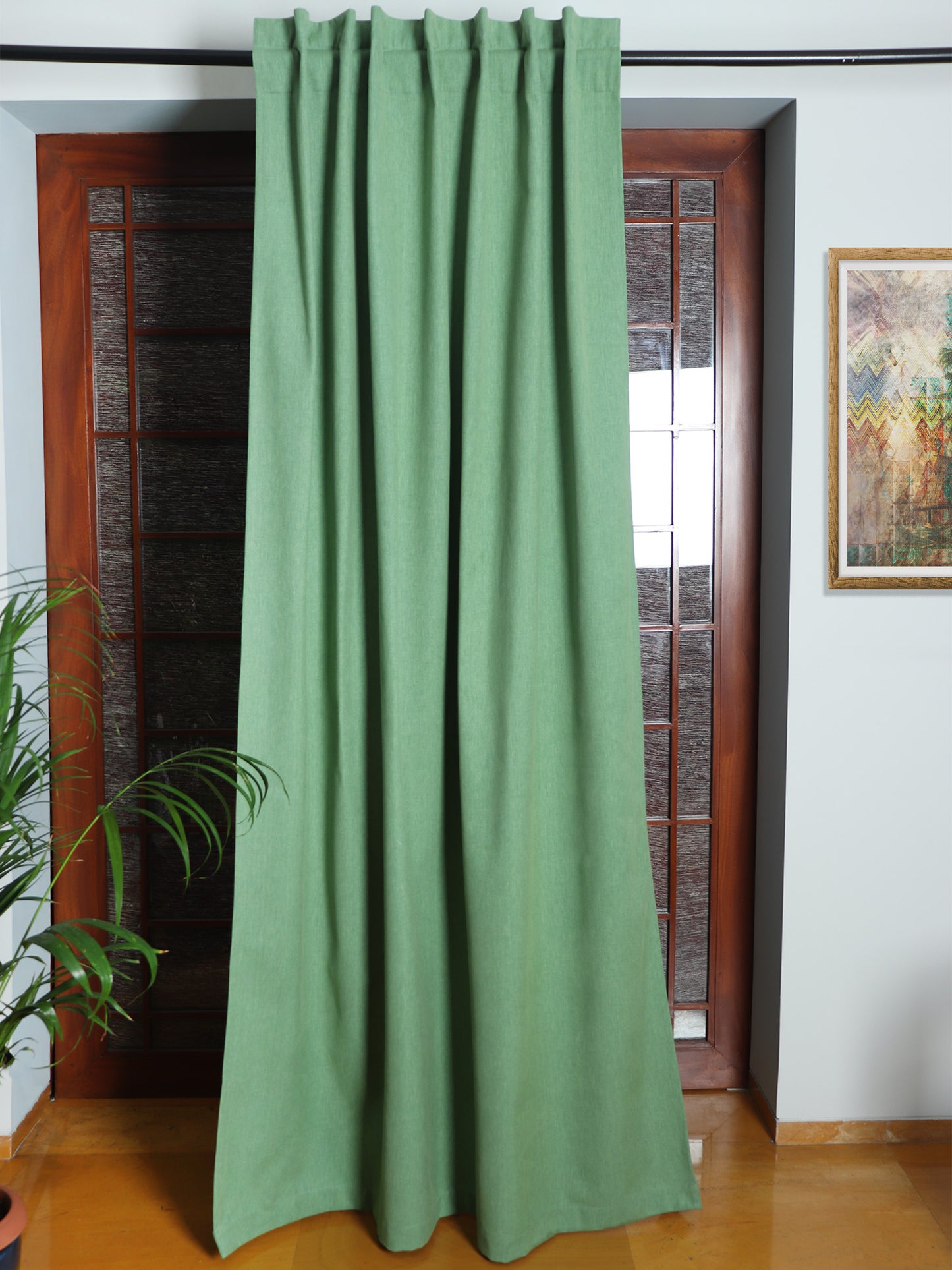 Door Curtain Cotton Solid Green - 52" X 84" (Hidden Loop) (7ft)