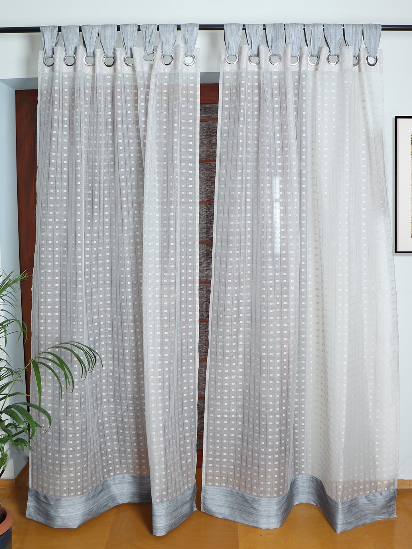 Door Semi Transparent Sheer Polyester Grey  - 52" X 90" (eyelet with loop) (7.5 ft)