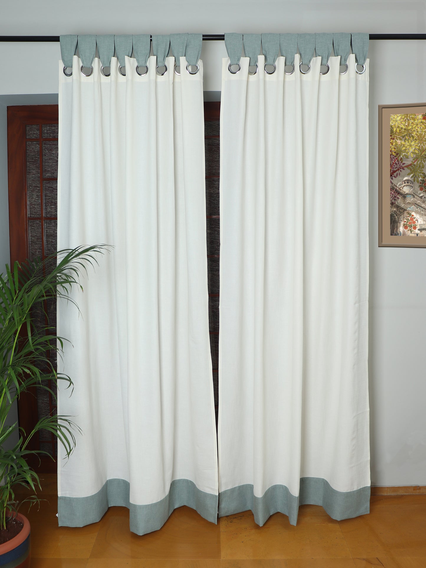 Door Curtain with Patchwork Cotton Solid White - 52" X 90" (Hidden Loop) (7.5ft)