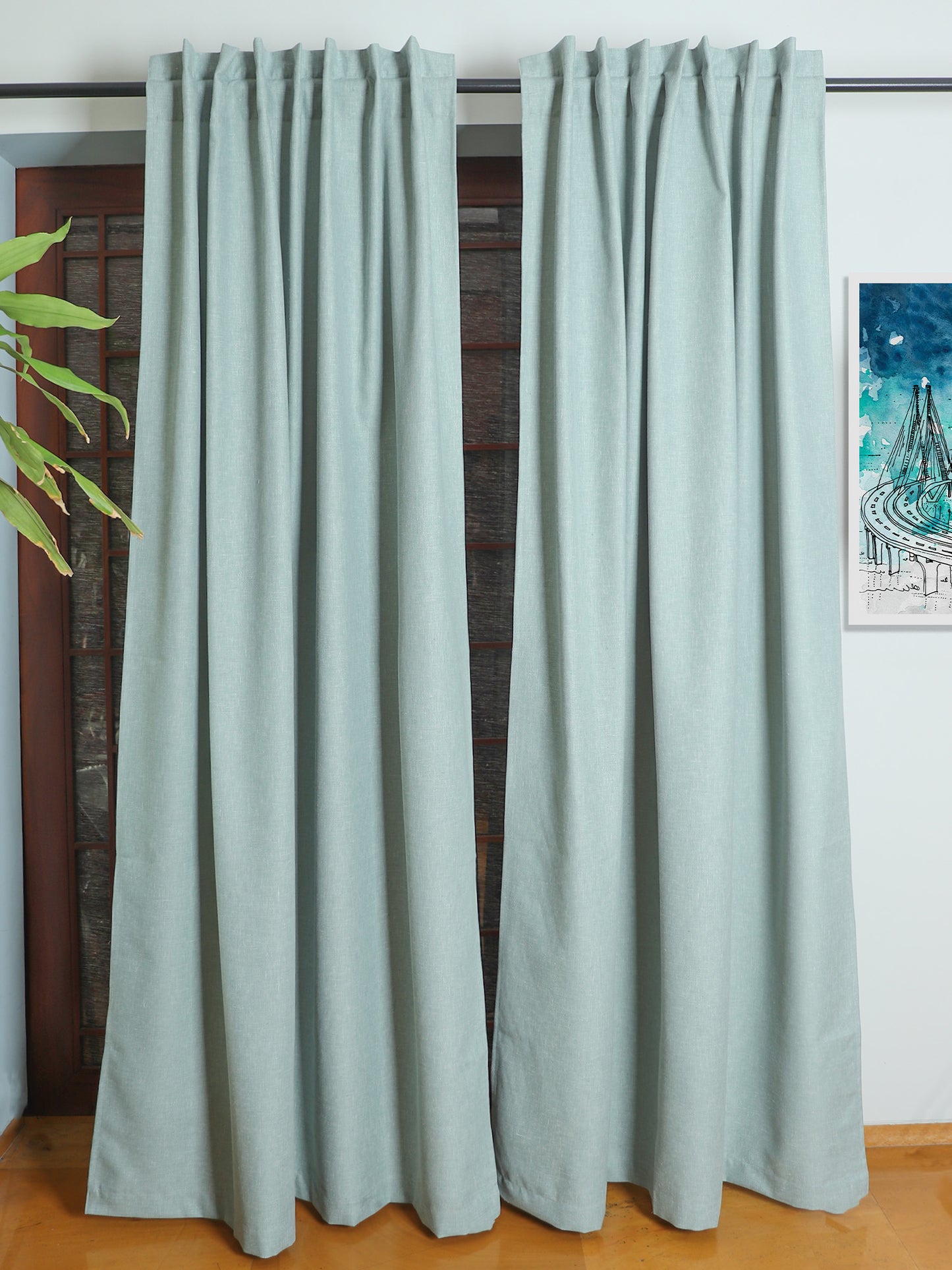 Door Curtain Cotton Solid Aqua Green - 52" X 84" (Hidden Loop) (7ft)