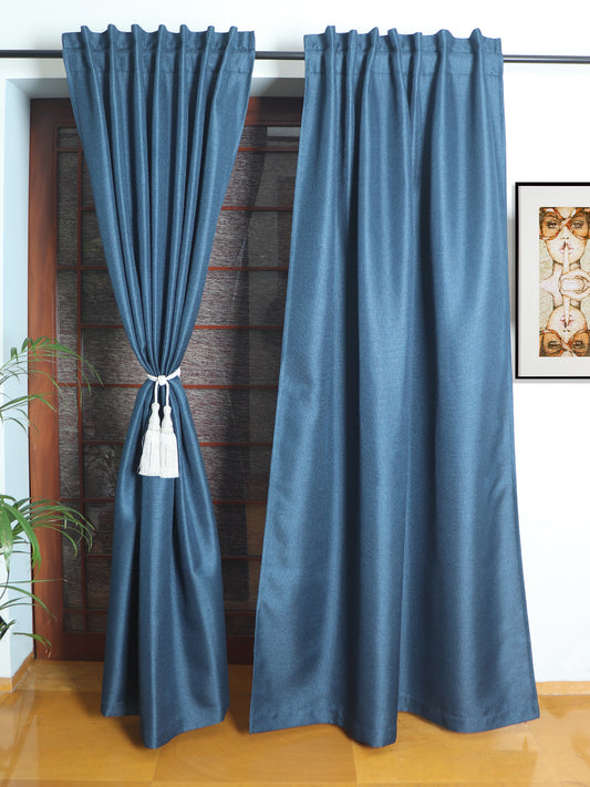 Door Curtain Polyester Self Textures Dark Teal - 52" X 84" (Hidden Loop) (7ft)