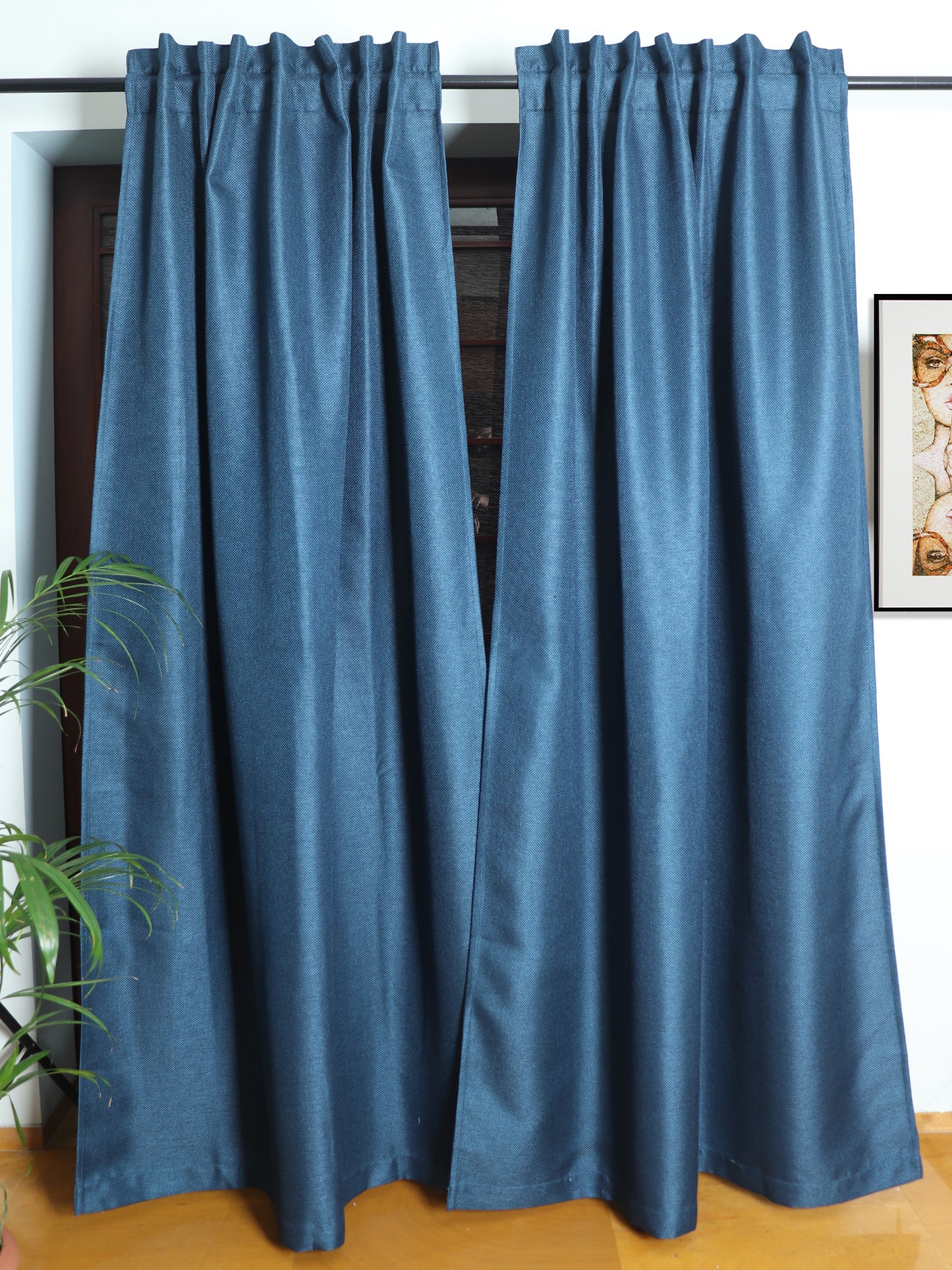 Door Curtain Polyester Self Textures Dark Teal - 52" X 84" (Hidden Loop) (7ft)