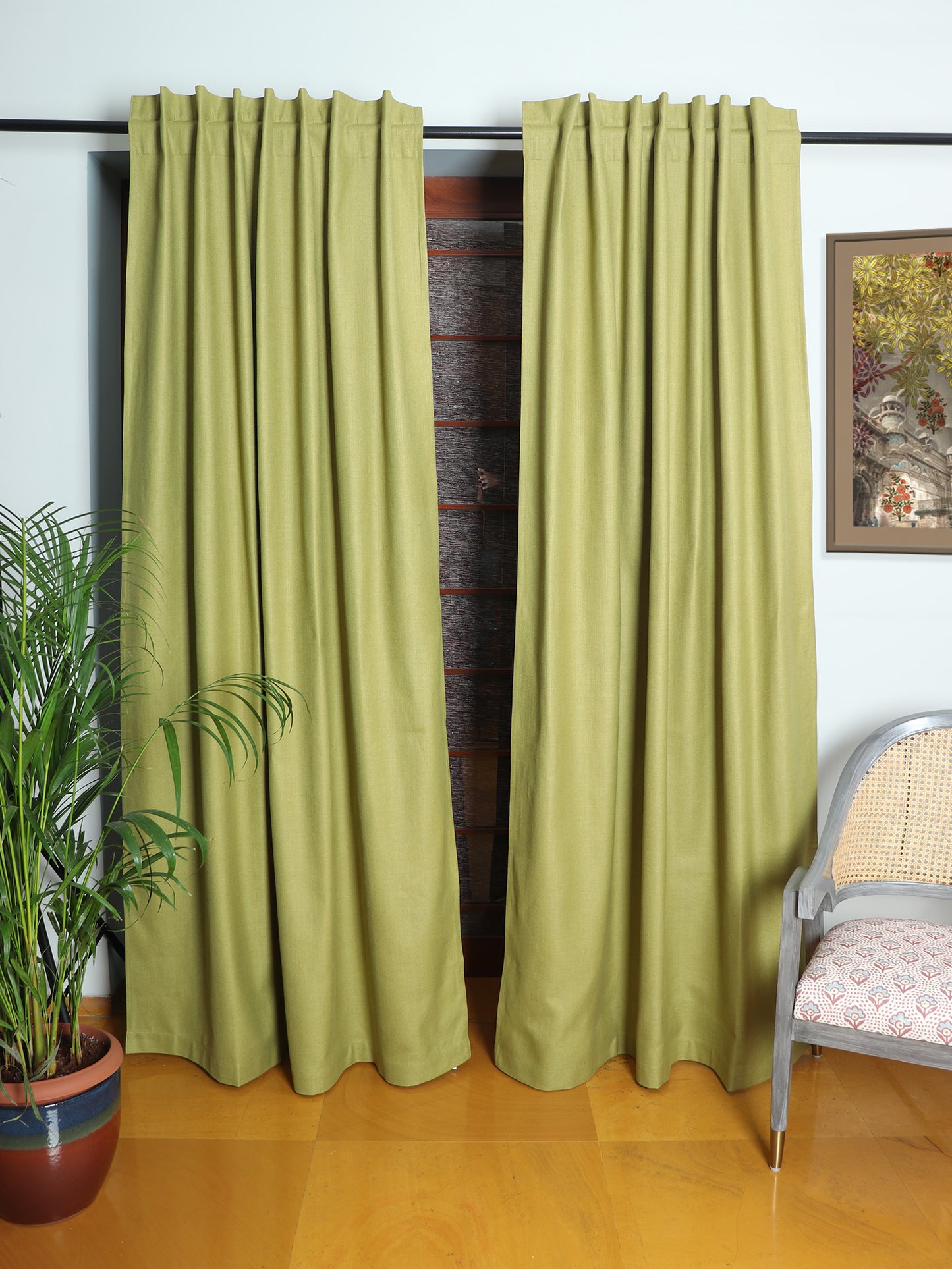 Door Curtain Self Textured Cotton Blend Green - 52" X 84" (Hidden Loop) (7ft)