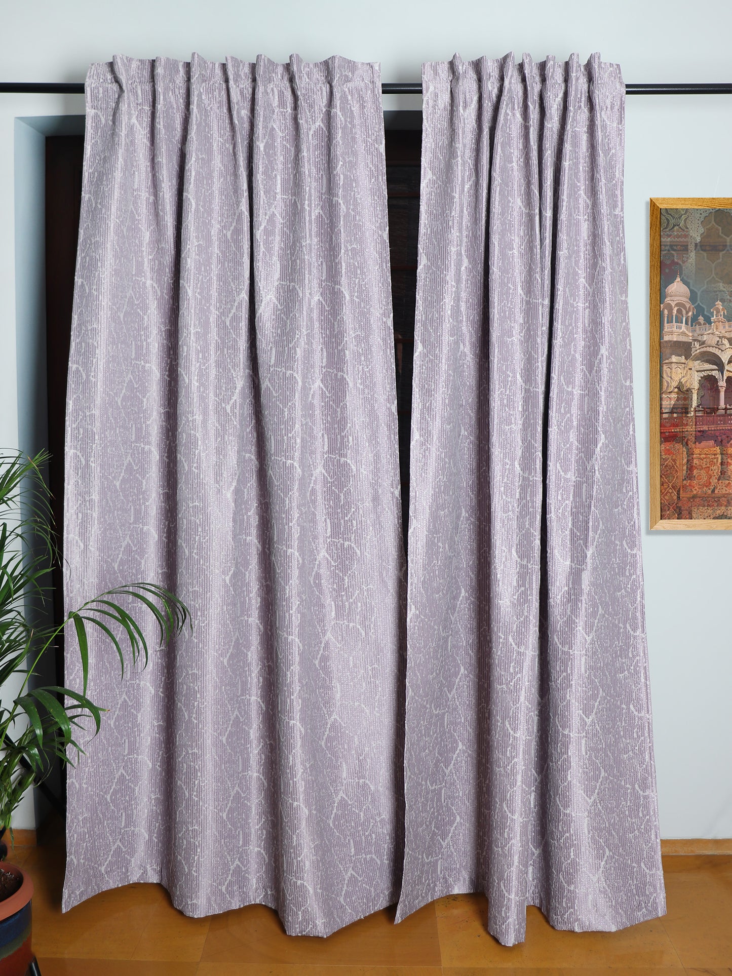 Door Curtain Cotton Blend  Self Textured Lilac - 52" X 84" (Hidden Loop) (7ft)