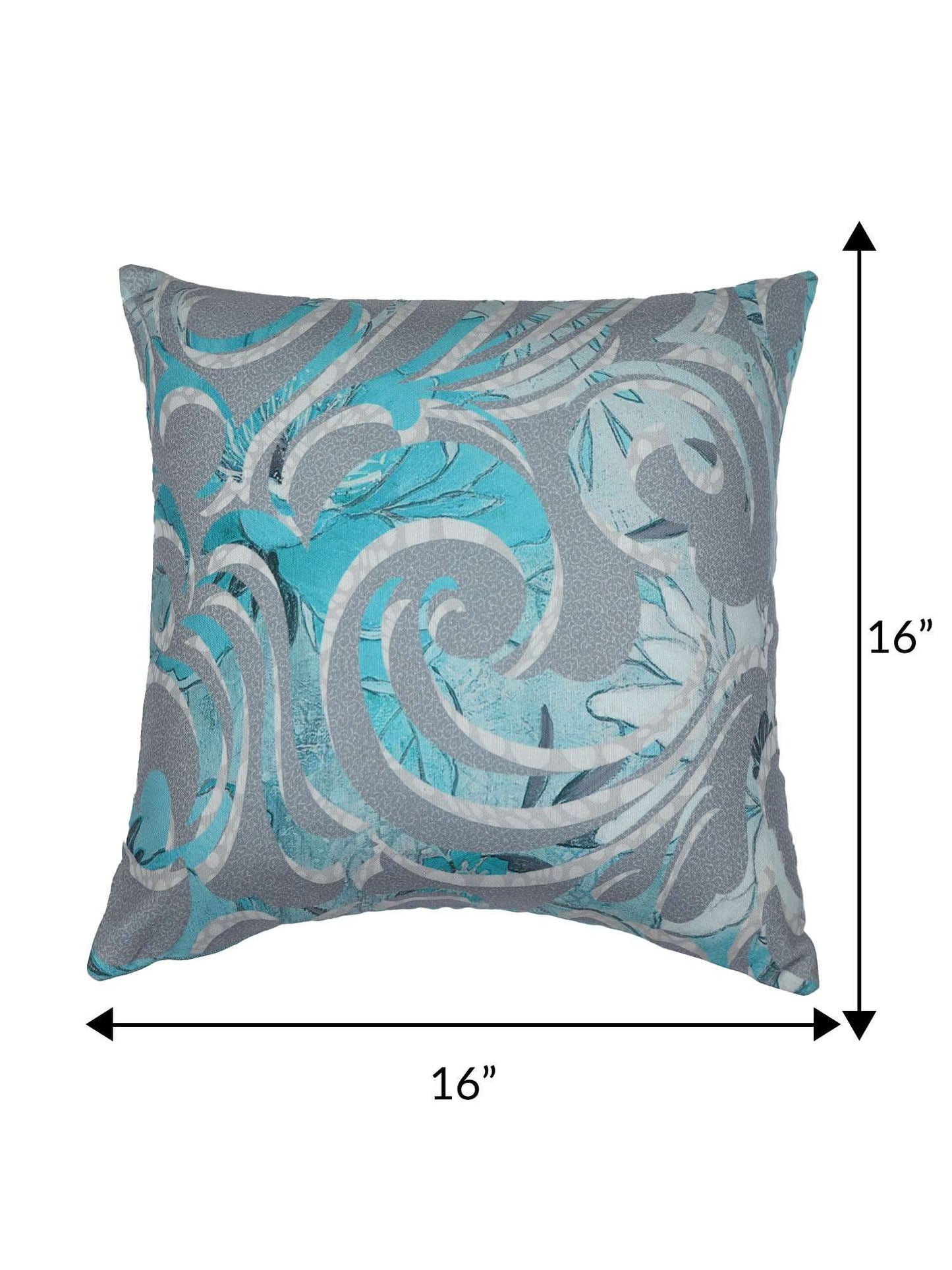 Cushion Cover for Sofa, Bed | Floral Print - Polycanvas | Green/Grey - 16x16in