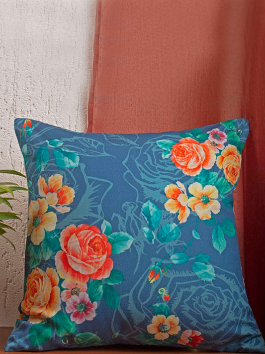 Cushion Cover Poly Canvas Abstract Floral Blue - 16" X 16"