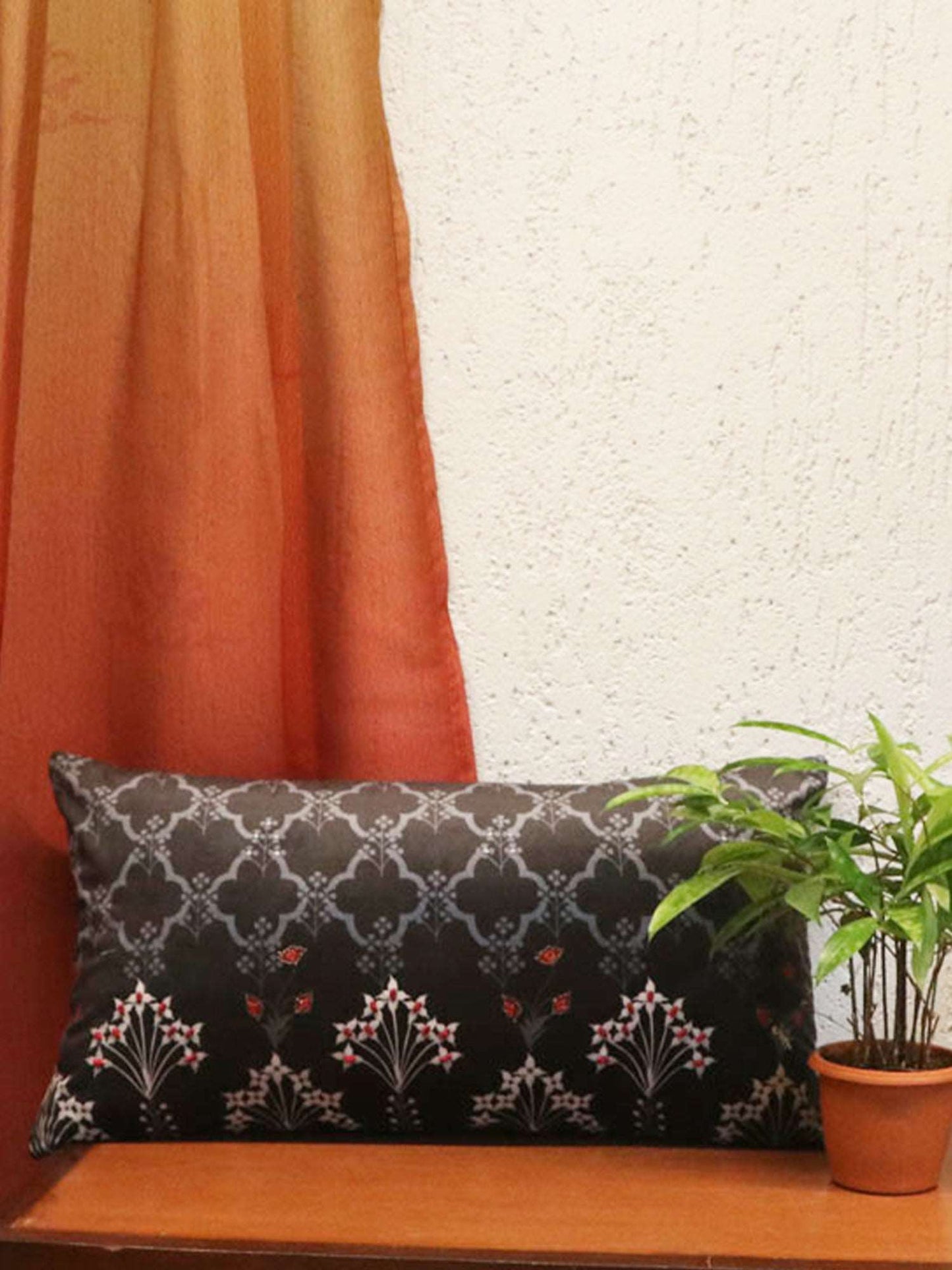 Cushion Cover Polyster Floral Turquoise Blue - 12" X 22"