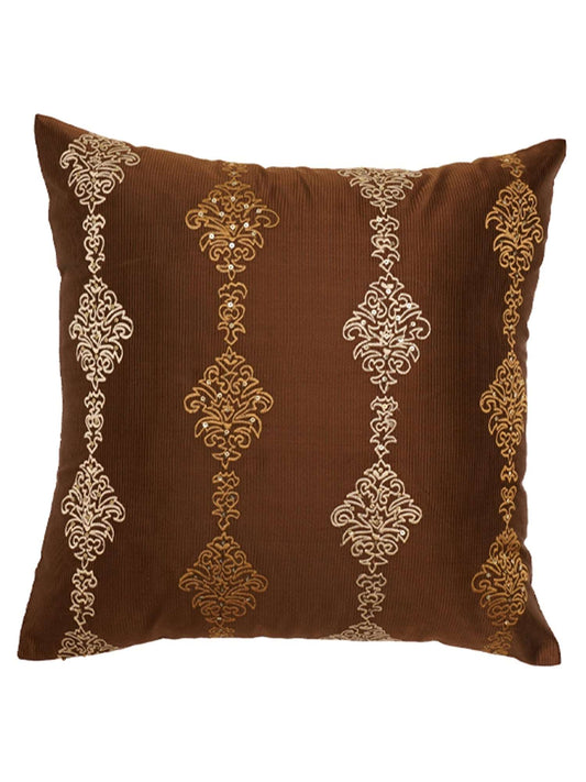 Cushion Cover Polyester Blend Embroidery Brown - 16" X 16"