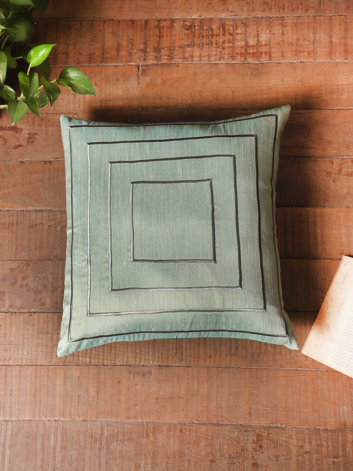 Cushion Cover Polyester Blend Concentric Embroidery Sage Green - 16" x 16"