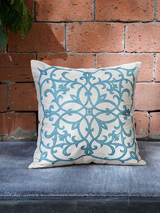 Cushion Cover 100% Polyster Floral Embroiderd Offwhite - 16" X 16"