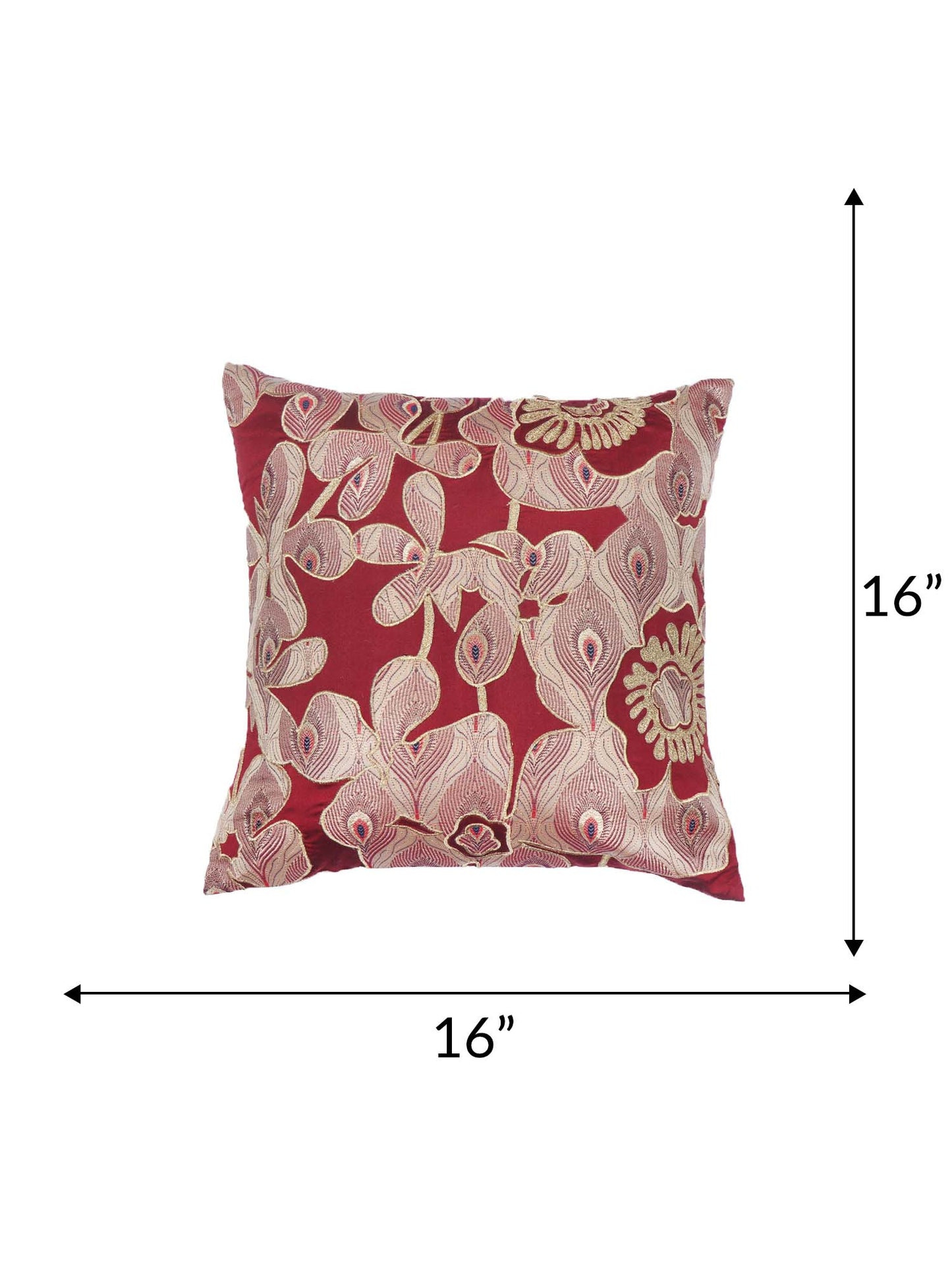 Cushion Cover for Sofa, Bed | Cotton Blend with Floral Embroidery | Multi - 16x16in(40x40cm) (Pack of 1)