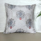 Eurosham Cushion Cover with Mughal Motif Print with Hand Embroidery - Polycanvas | Grey - 20x20in