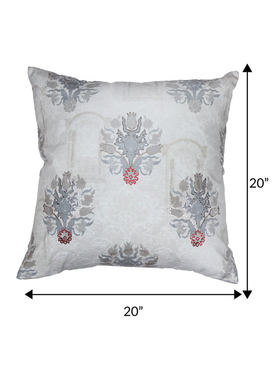 ZEBA World Square Eurosham Cushion Cover for Sofa, Bed | Mughal Motif Print with Hand Embroidery - Polycanvas | Grey - 20x20in(50x50cm) (Pack of 1)