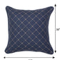 Cushion Cover Cotton Checks Pattern in Embroidery with Cord Piping Dark Blue - 16inches X 16inches