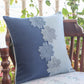 Cushion Cover Cotton Blend Floral Aari Embroidery with Patchwork Navy Blue - 16inches X 16inches