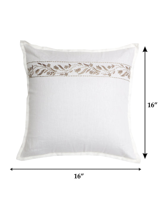 Cushion Cover Cotton Floral Embroidery White  - 16inches X 16inches