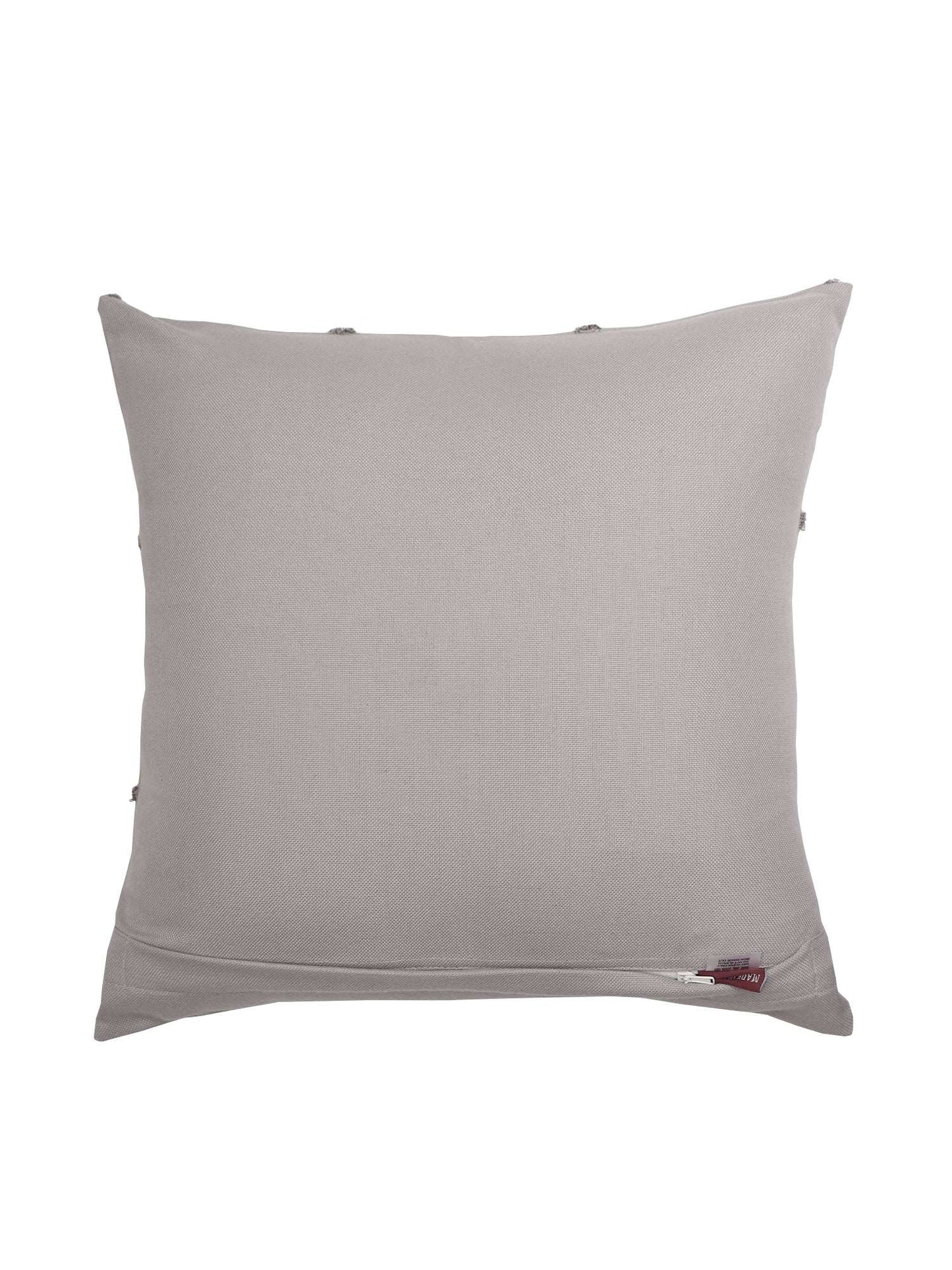 Cushion Cover Cotton Blend Floral Aari and Towel Textured Embroidery with Tassels Grey - 16inches X 16inches