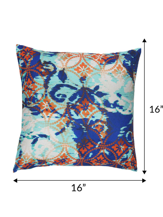 Cushion Cover for Sofa, Bed Poly Canvas Ikat Print | Aqua Blue - 16x16in(40x40cm) (Pack of 1)